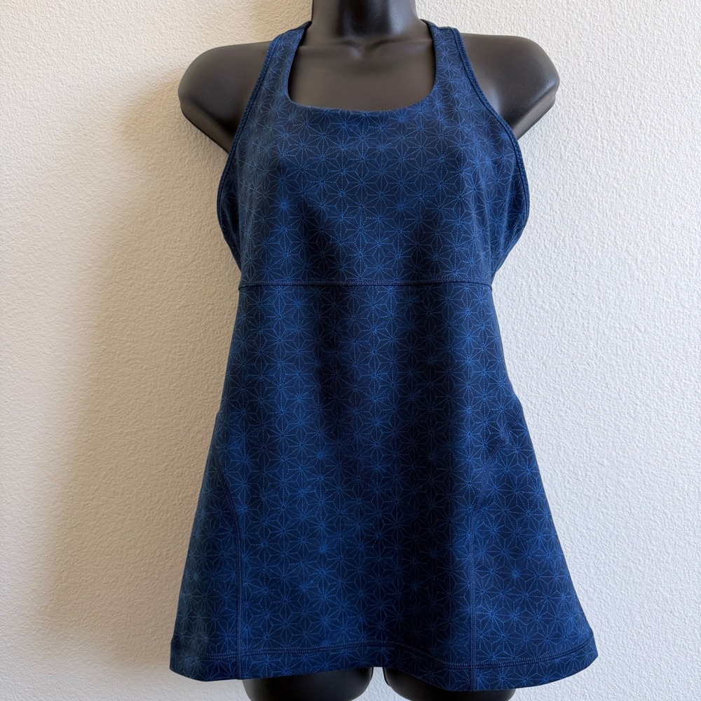 Lululemon Womens Navy Blue Geometric Star Racerback Tank Top w Built-in Bra 10